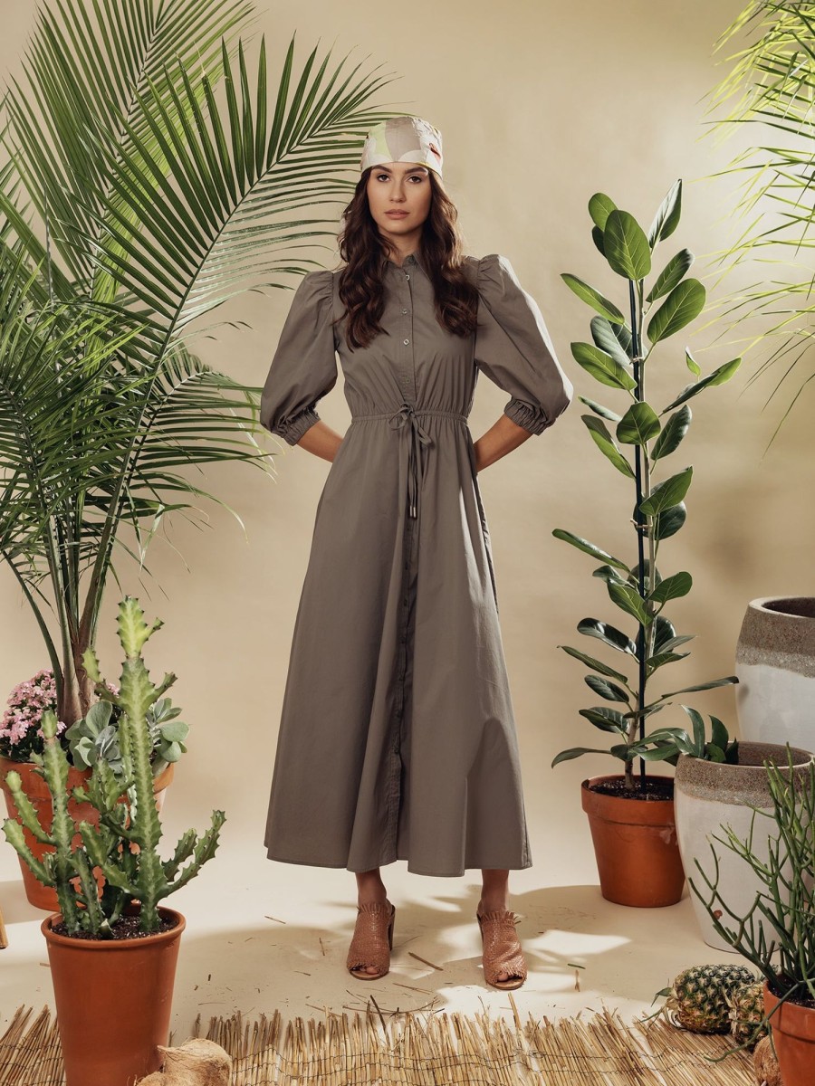 Wholesale Polo Puff Dress-Olive Dresses