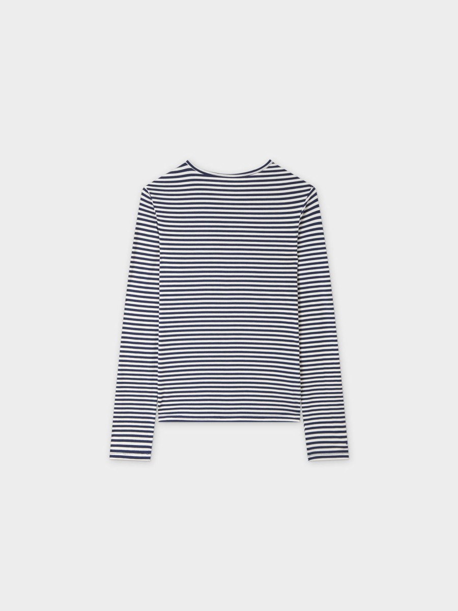 Clearance Thin Stripe High V Tee-Cream/Navy Tees