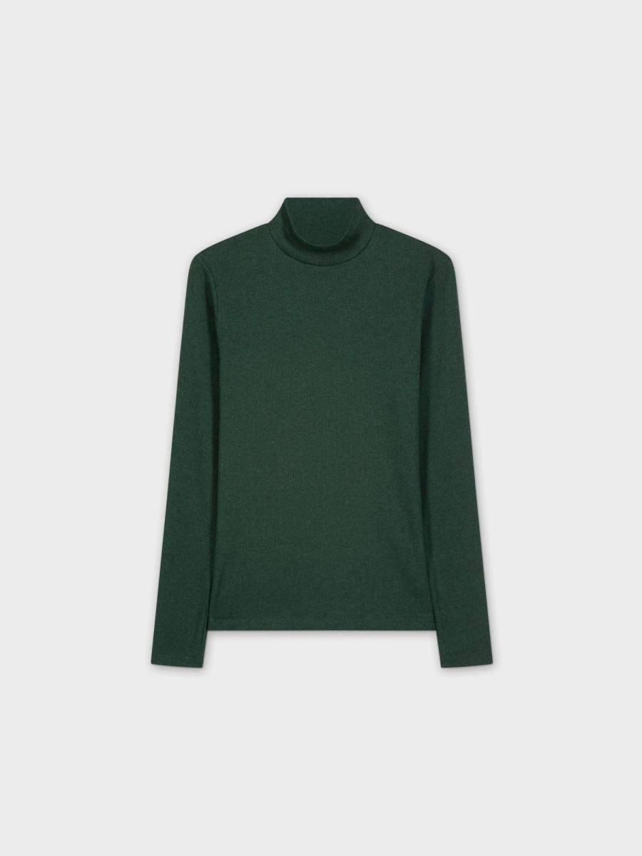 Wholesale Heathered Turtleneck-Green Tops