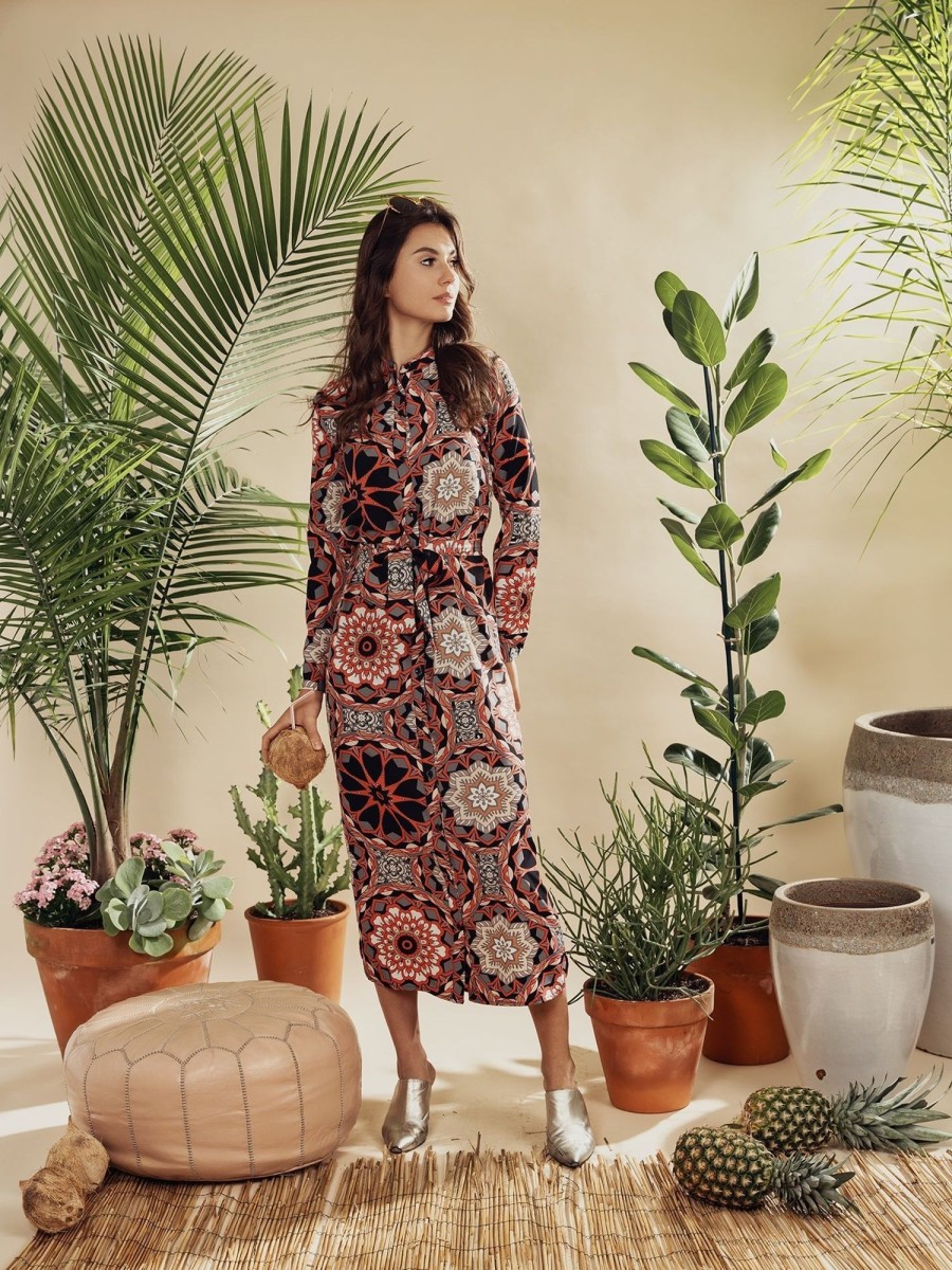 Wholesale Long Shirtdress-Geometric Floral Dresses