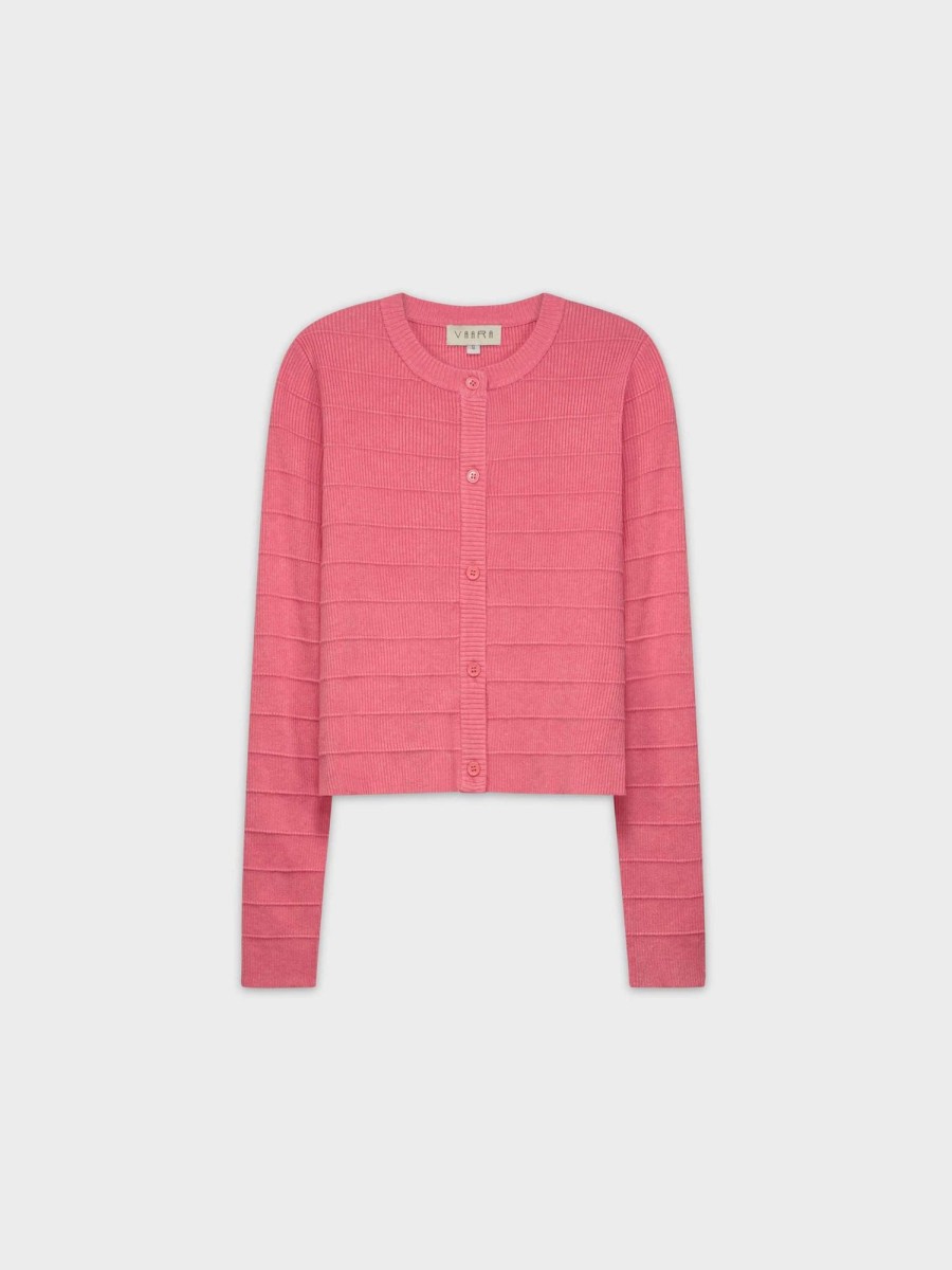 Hot Ribbed Cropped Cardigan-Rose Tops