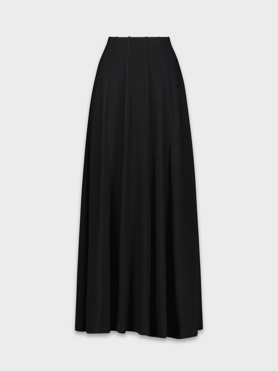 Wholesale Ribbed Paneled Skirt 38"-Black Skirts