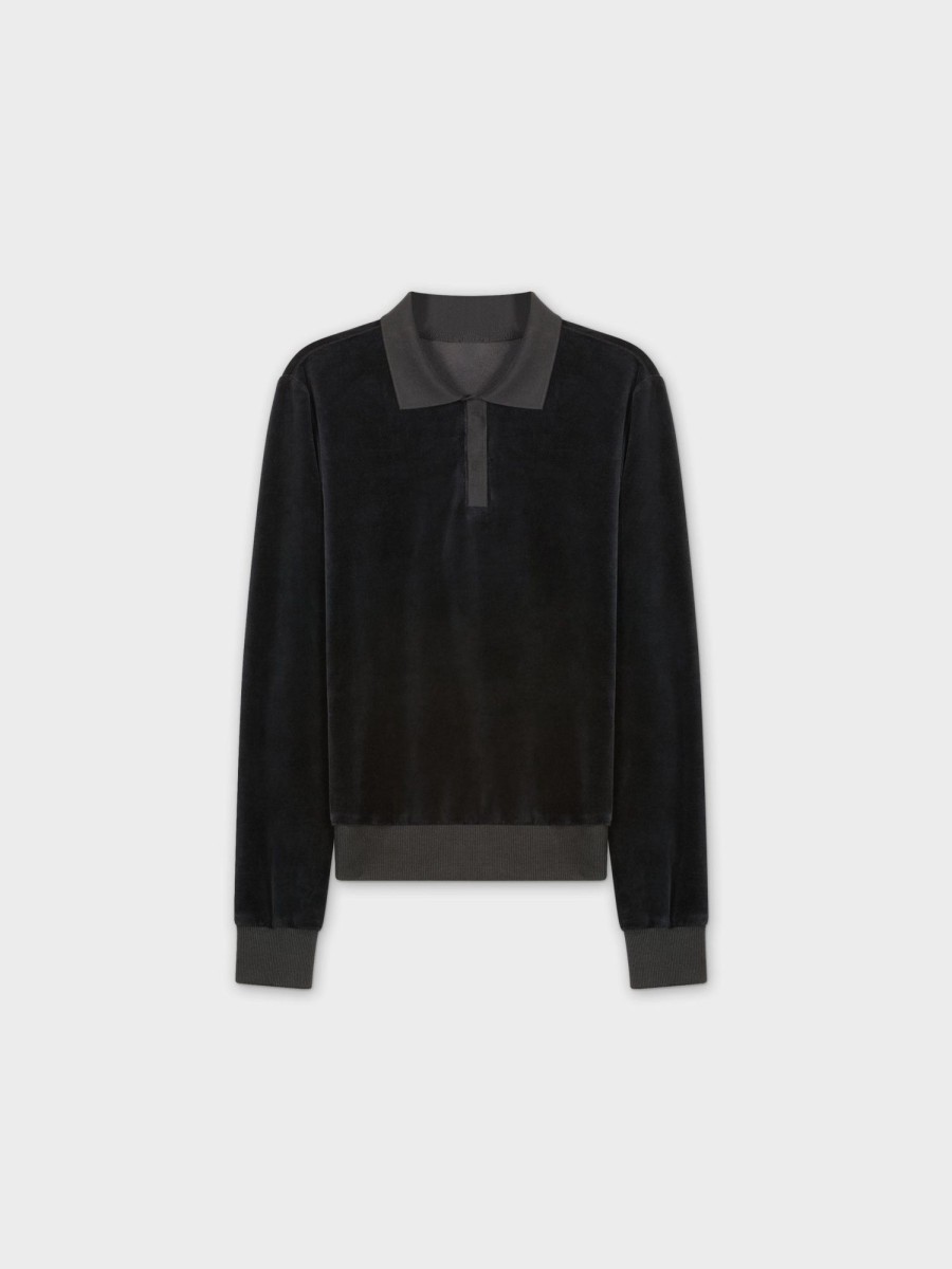 New Velour Collar Sweatshirt-Black Tops