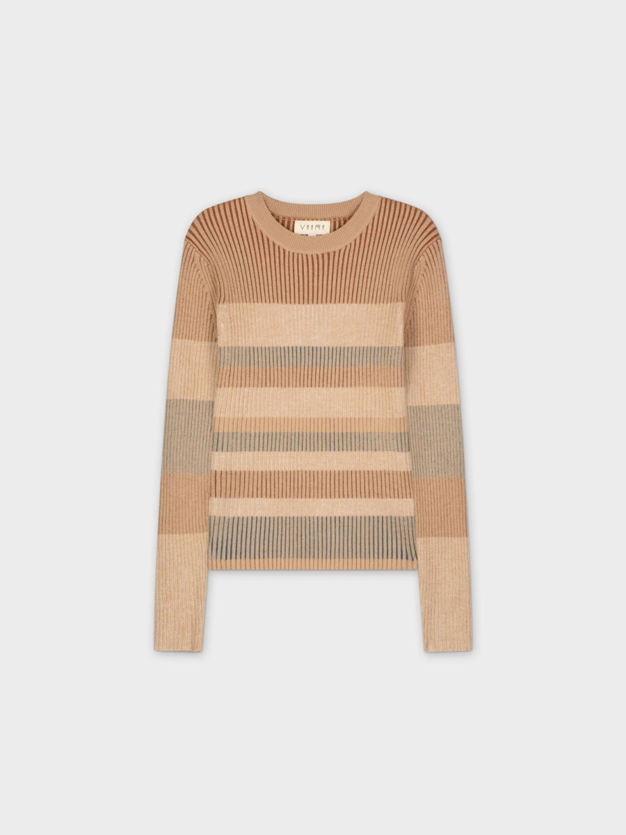 Online Striped Ribbed Sweater-Tan Tops