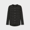 Best Button Down Ribbed Striped Tee-White/Black Tees