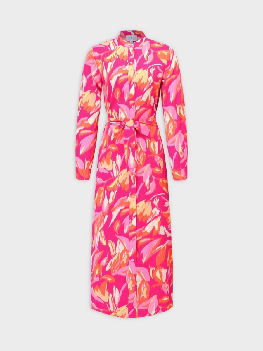 Online Long Shirtdress-Pink Floral Dresses