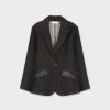 Clearance Leather Pocket Denim Blazer-Black Tops