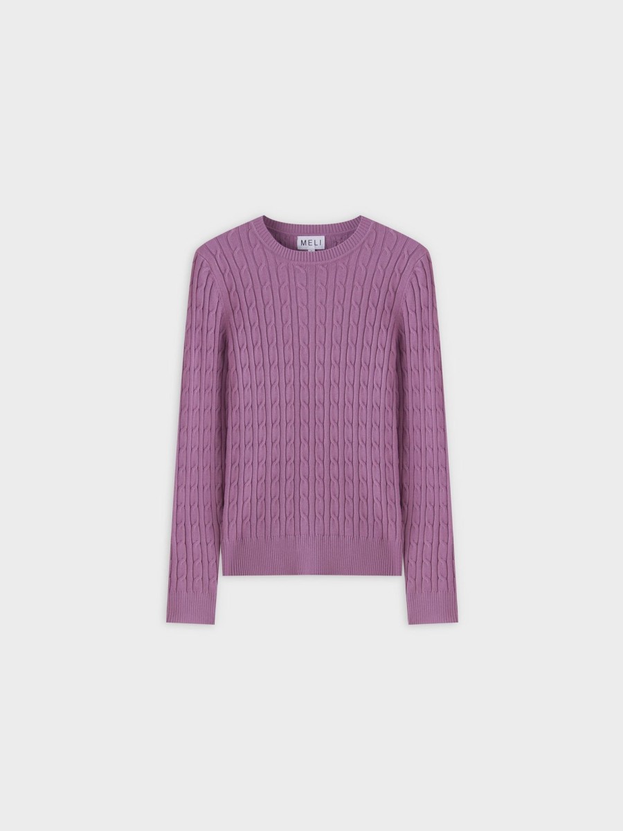 Hot Knit Cable Sweater-Lilac Tops