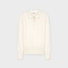 Hot Zipper Collar Sweater-Heathered Cream Tops