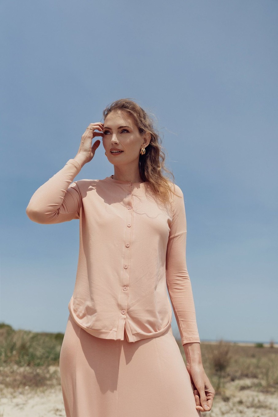 Best Button Down Tee-Peach Tees