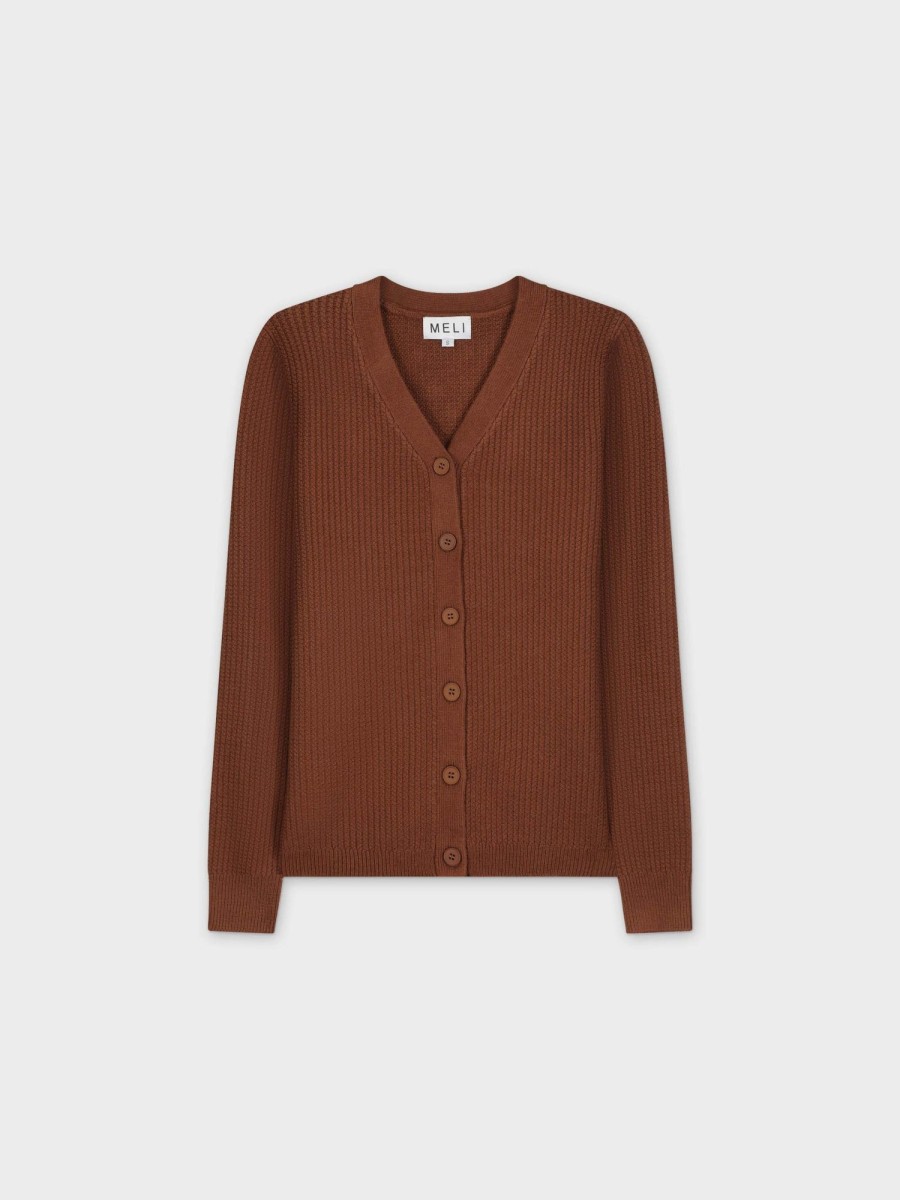 Clearance Waffle Classic Cardigan-Brown Tops