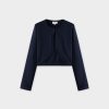 Hot Flat Ribbed Trim Shrug-Navy Tops