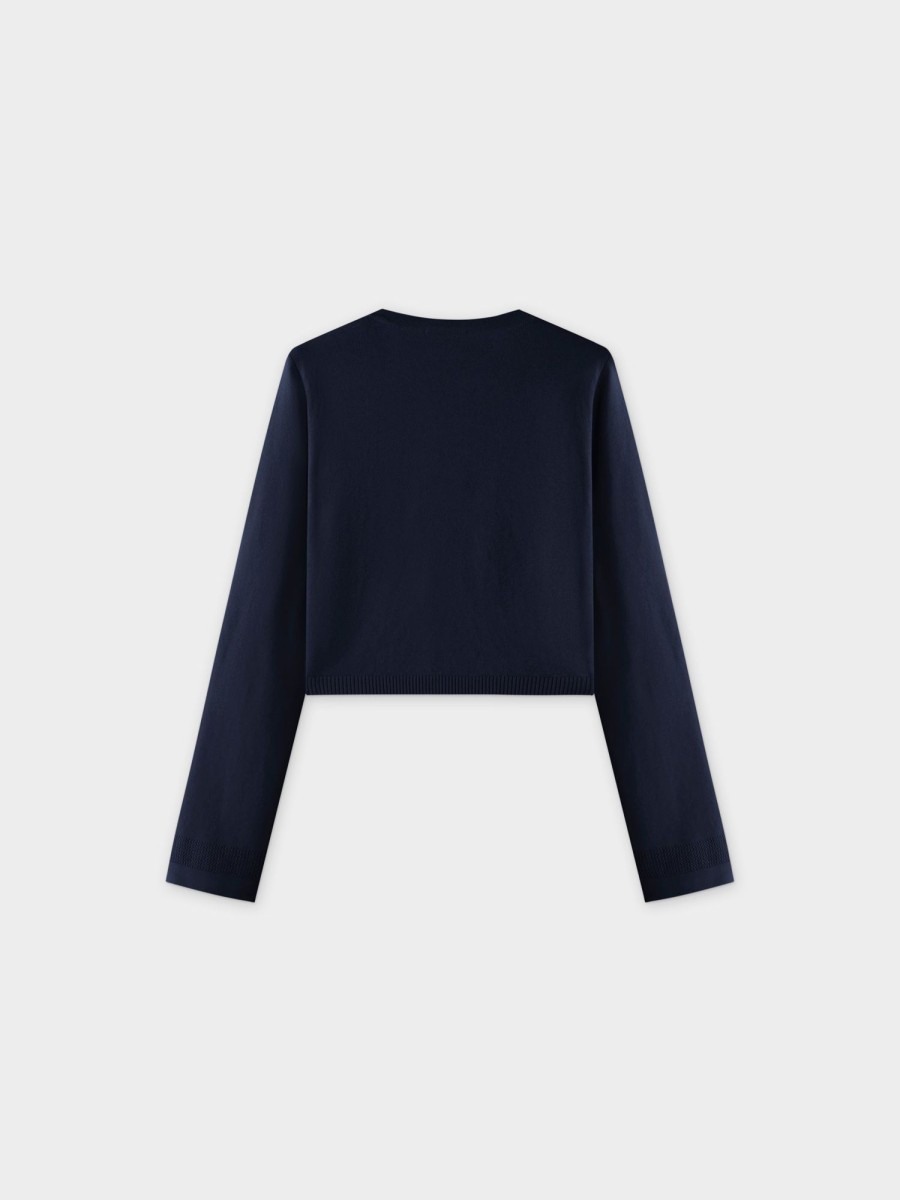 Hot Flat Ribbed Trim Shrug-Navy Tops