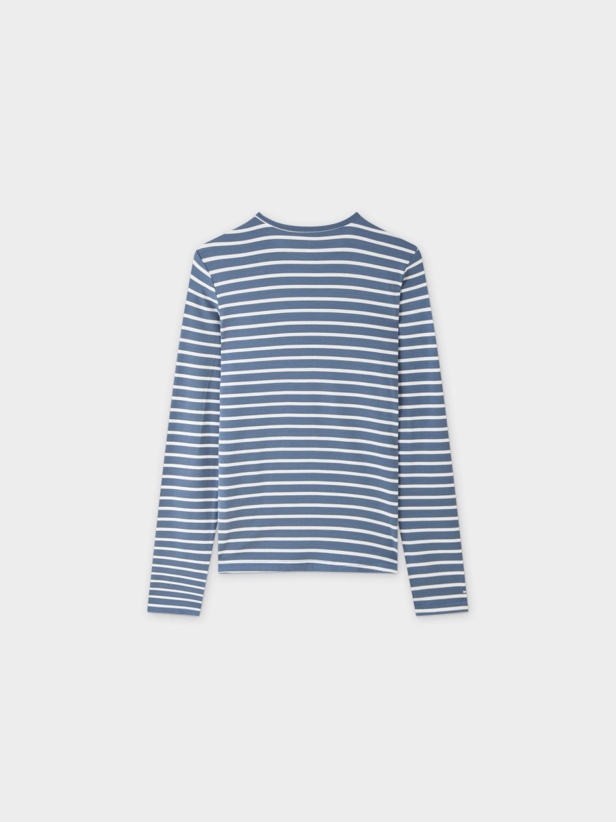 New Butter Soft Striped Crew-Blue/White Tees