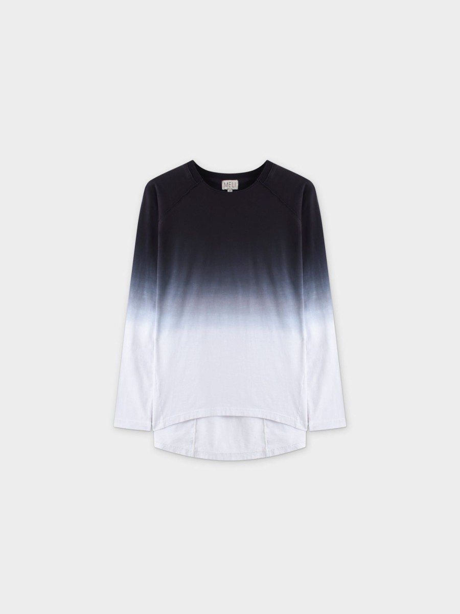 Clearance Ombre Pleat Back Tee-Black Tees