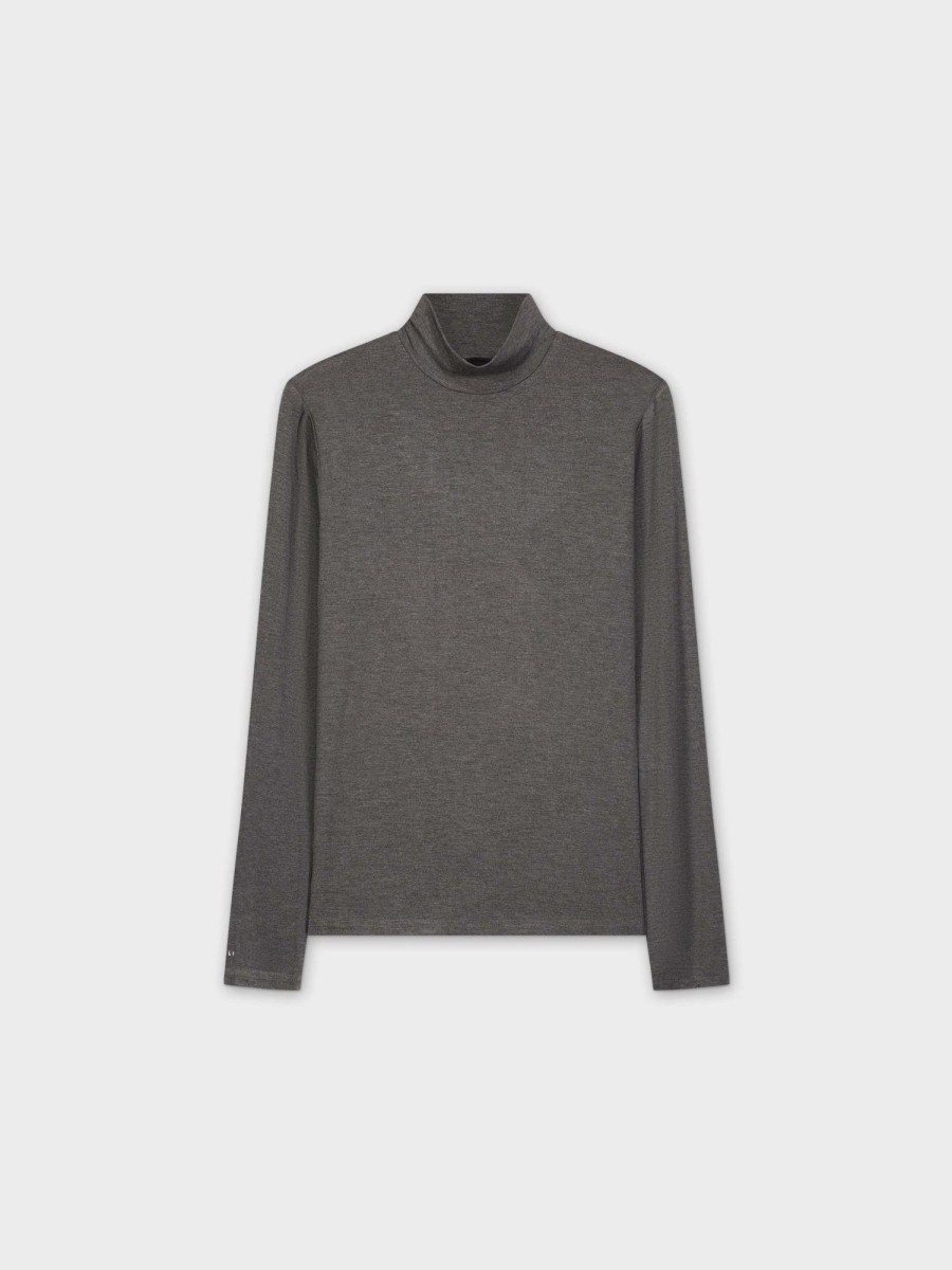 Clearance Modal Turtleneck Long Sleeve-Grey Tops