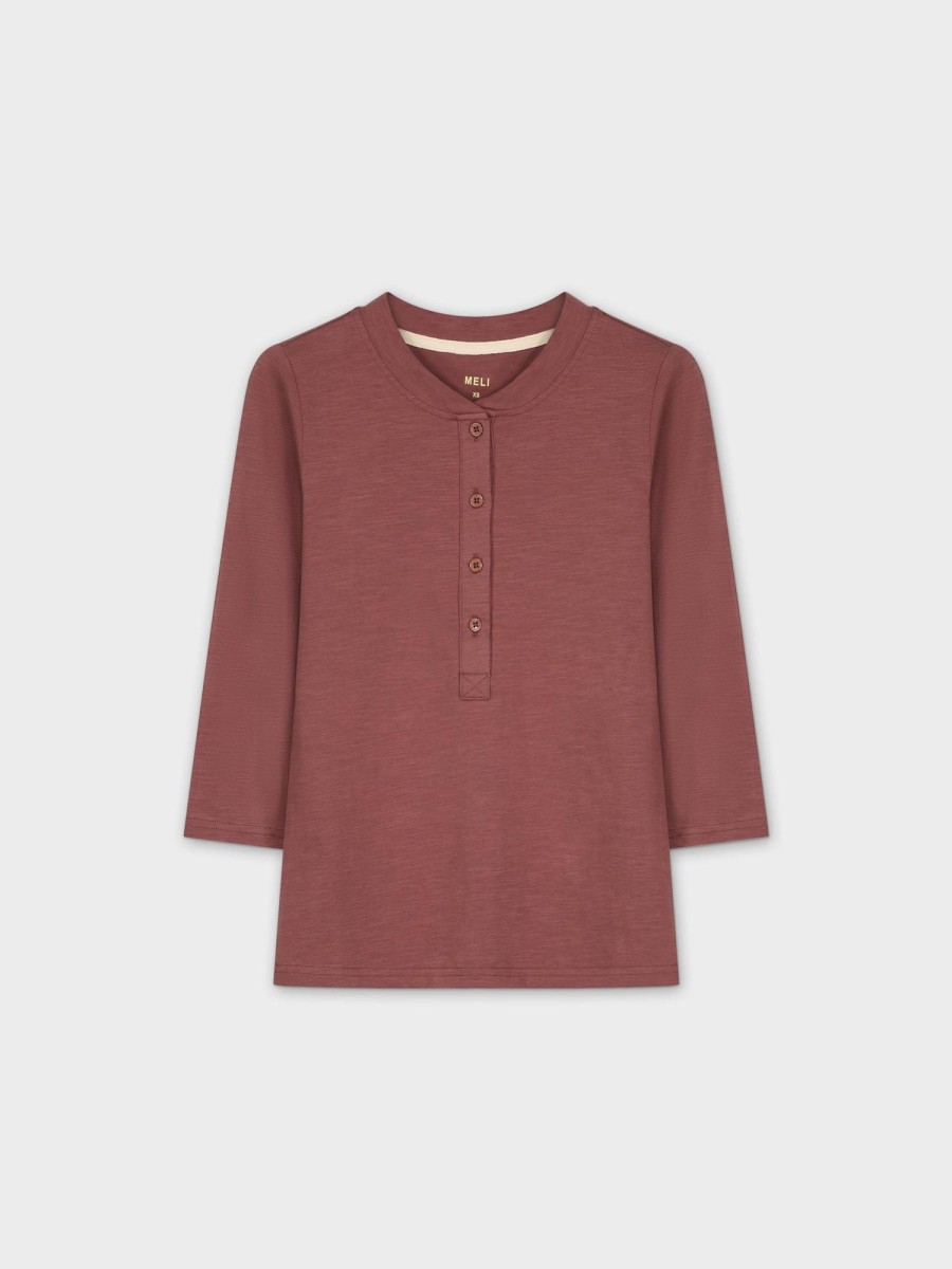 Hot 4 Button Henley Tee-Rose Tees