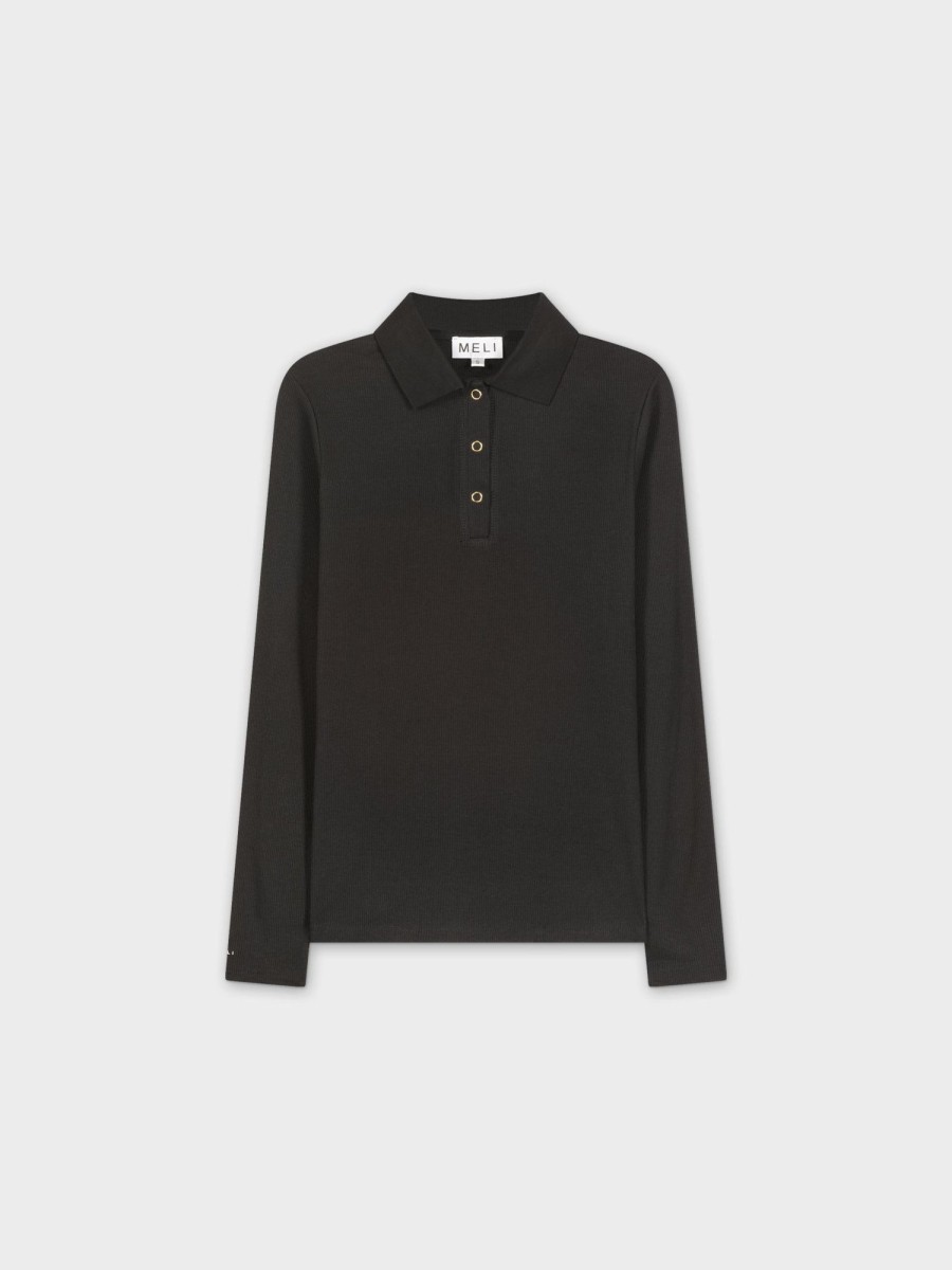 Clearance Ribbed Collar T-Shirt-Black Tees