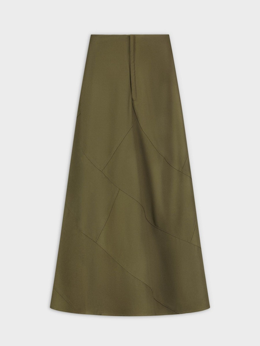 Best Seamed A-Line Skirt-Olive Skirts