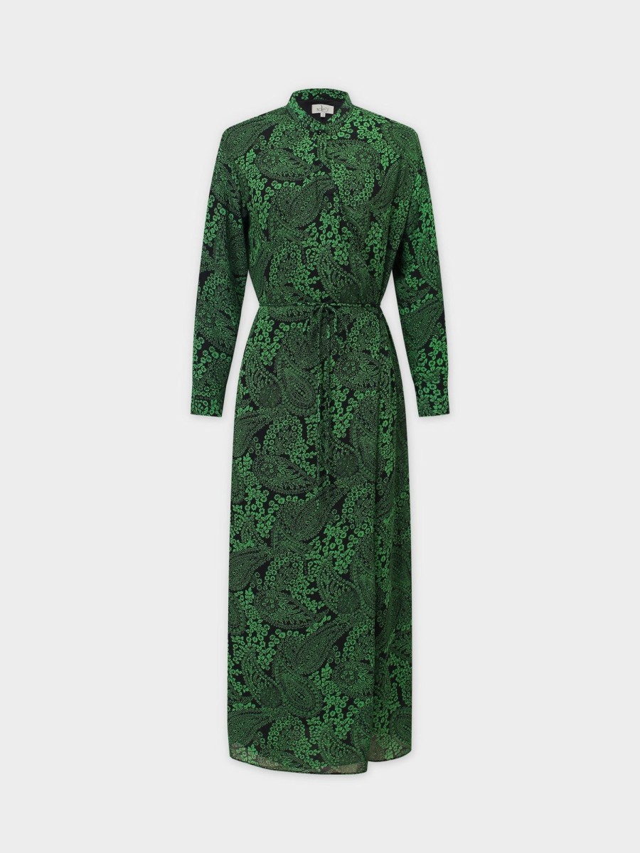 Hot Satin Wrap Dress-Green Floral Dresses