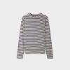 Online Butter Soft Striped Crew-Tan/Blue Tees