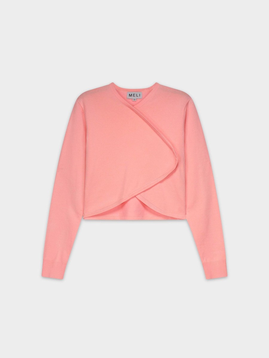 Wholesale Crop Crossover Sweater-Pink Tops