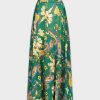 Online Full Satin Skirt-Green Floral Skirts