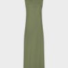 New Sleeveless Satin Dress-Olive Green Sets