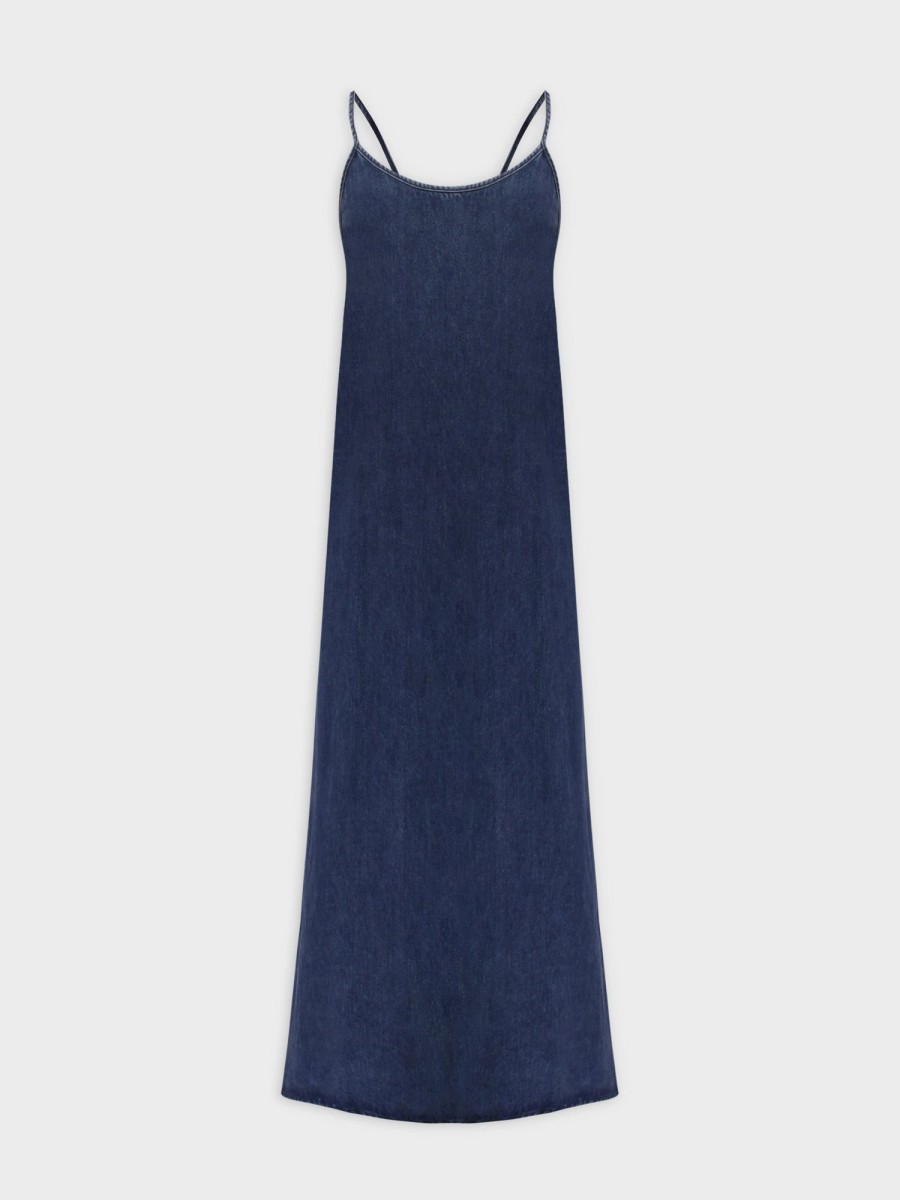 Wholesale Crew Neck Slip Dress-Dark Blue Denim Dresses