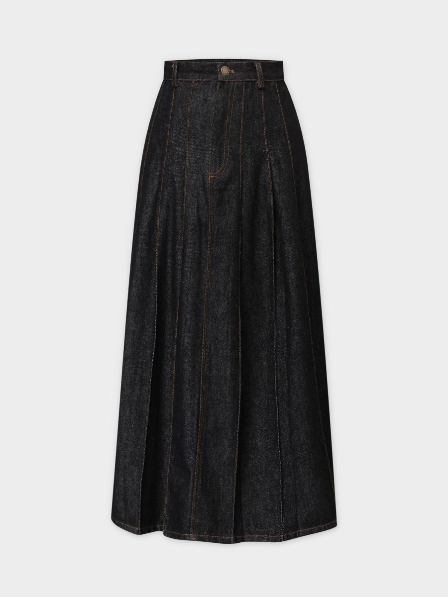 Clearance Stitched Pleated Skirt-Black Skirts