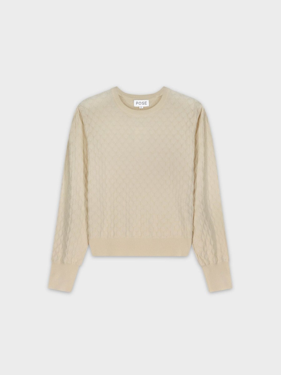 Hot Octagon Design Sweater-Cream Tops