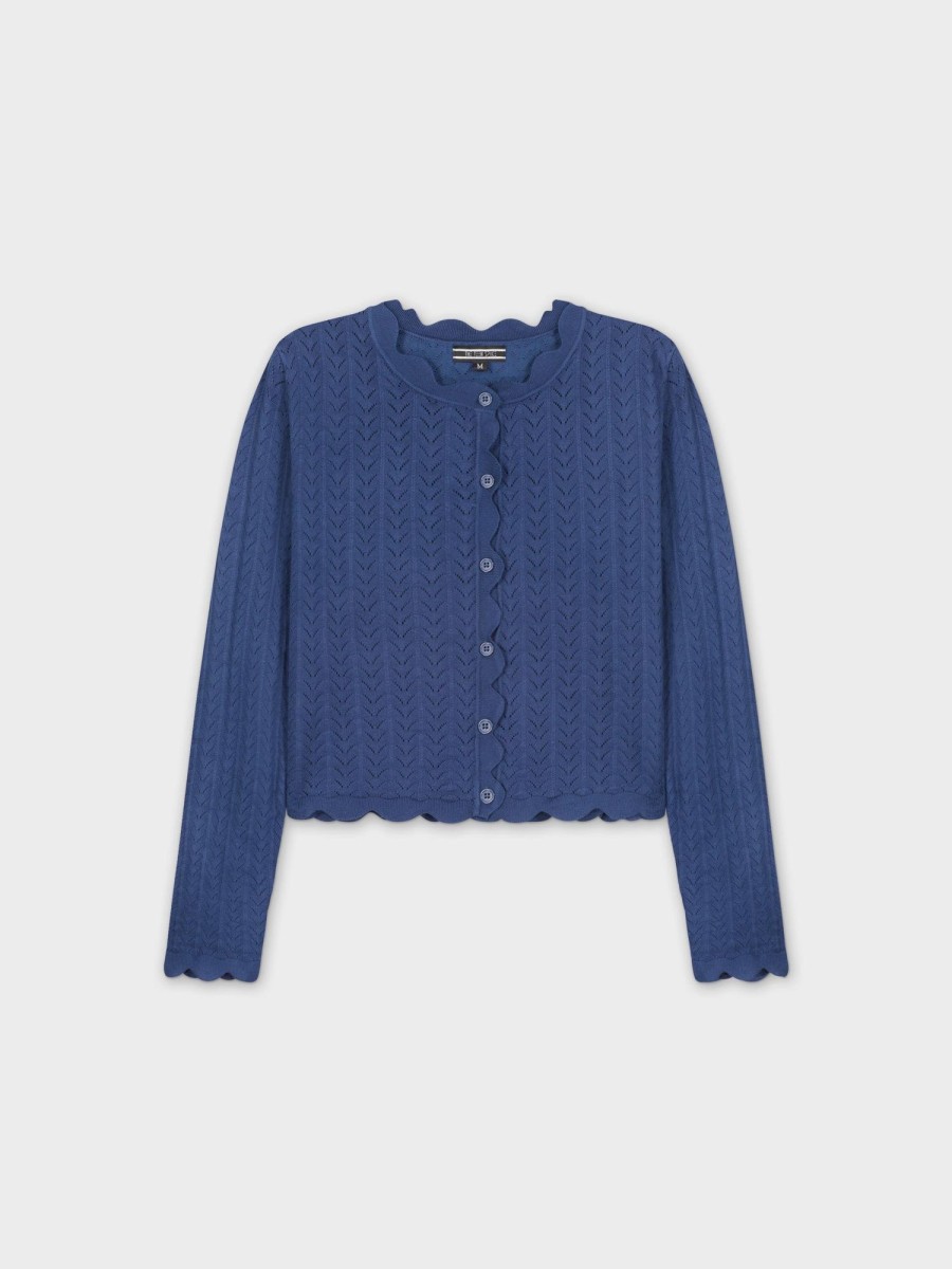 Best Scalloped Crew Cardigan-Blue Teen Tops