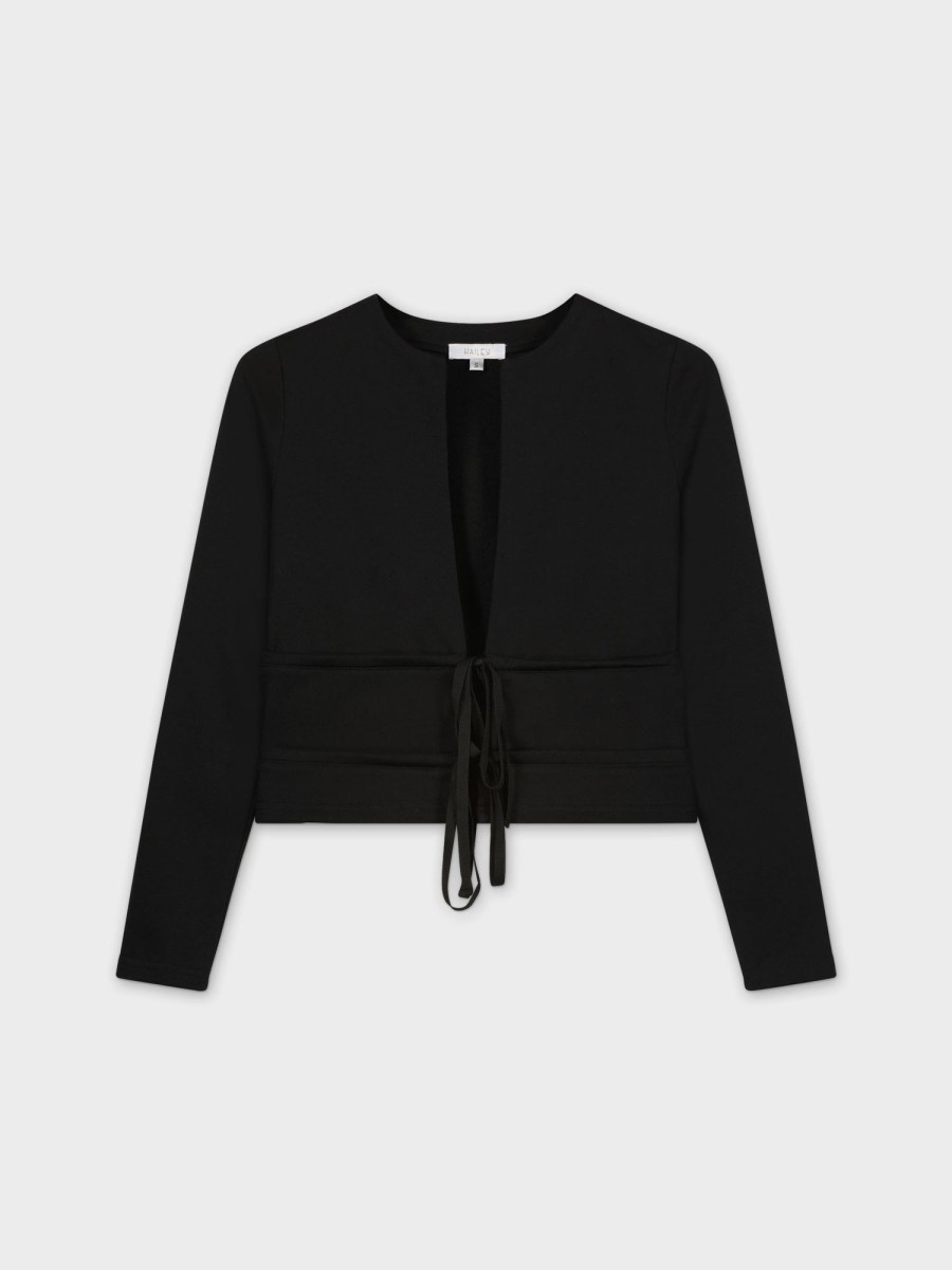 Clearance Double Tie Cardigan-Black Tops