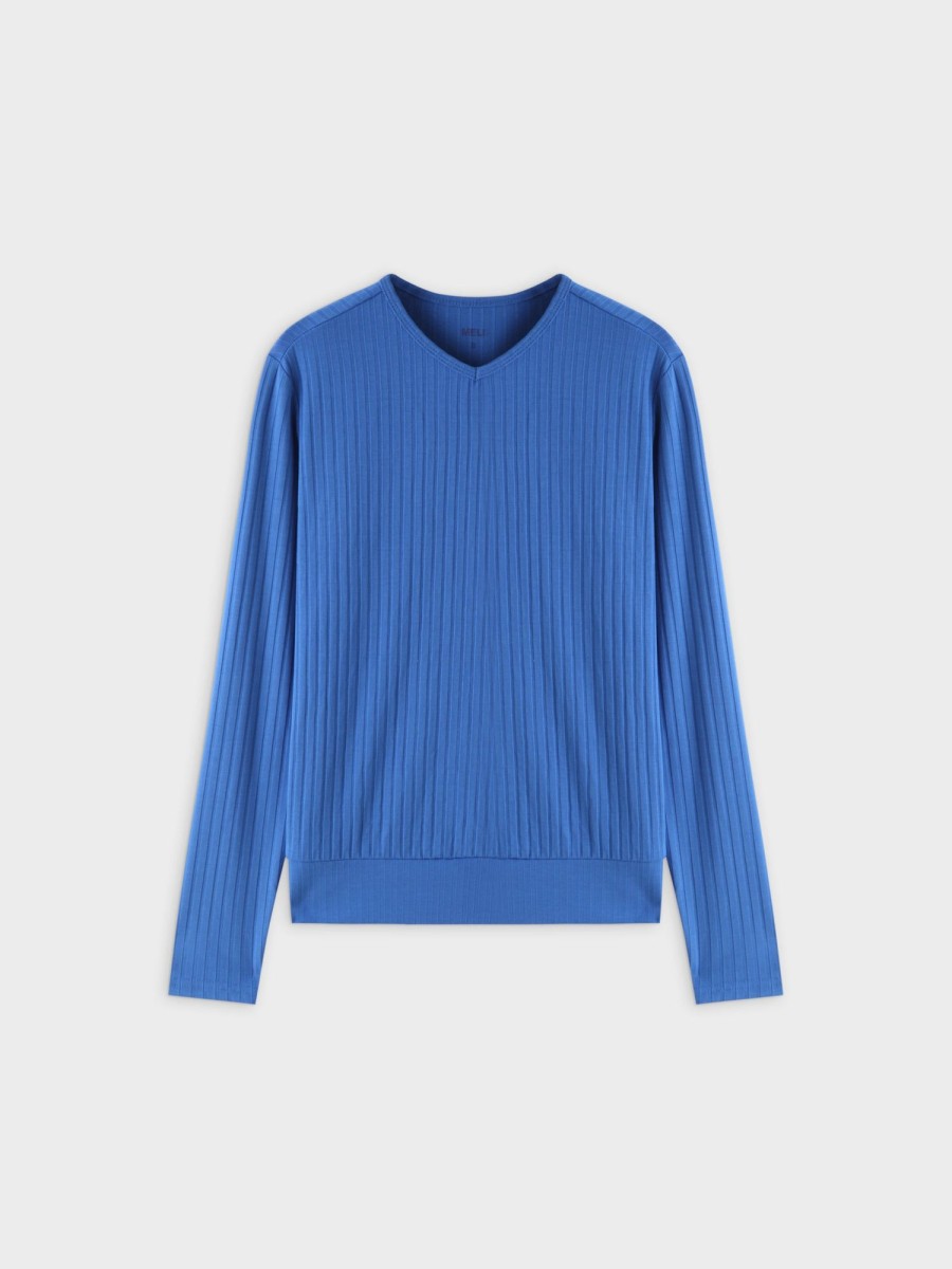 Clearance Ribbed High V Bomber-Royal Blue Tees