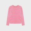 Clearance Neon Stripe Crew-Pink/White Teen Tops