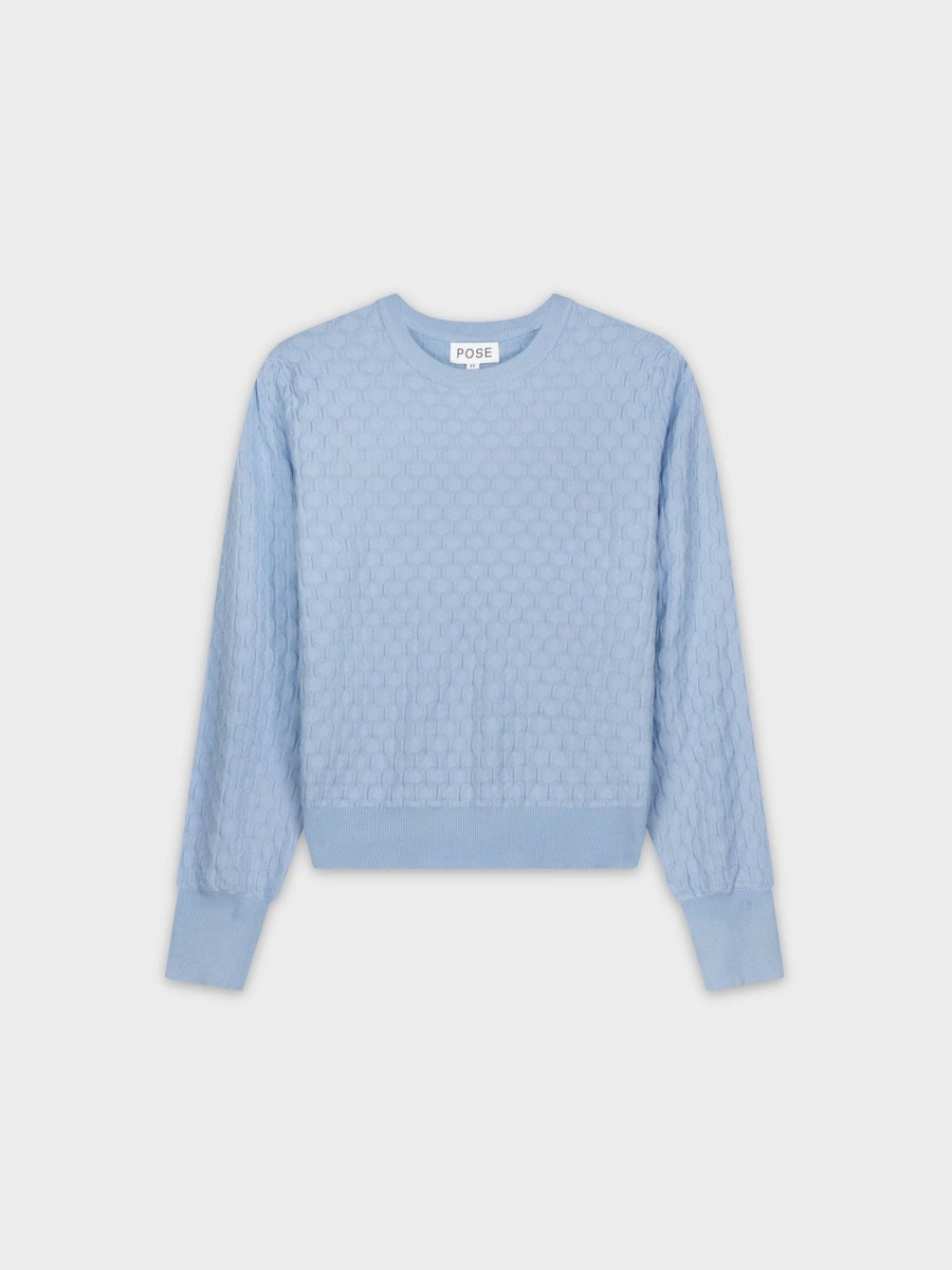 Clearance Octagon Design Sweater-Light Blue Tops