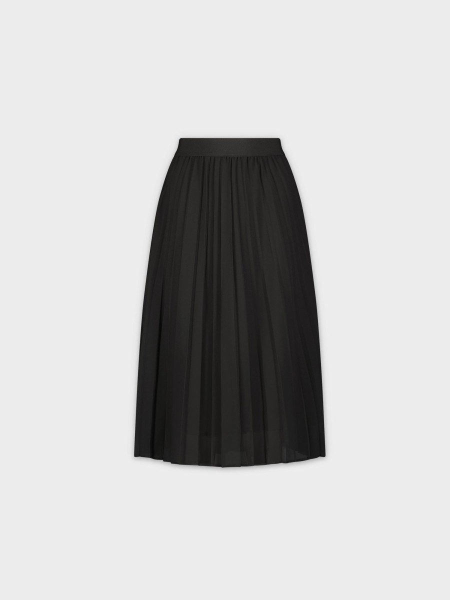 Online Chiffon Pleated Skirt 26"-Black Skirts