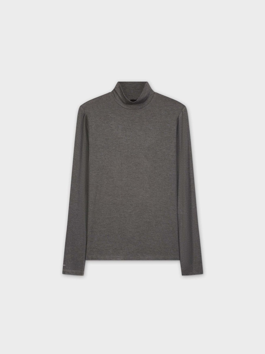 Hot Ribbed Turtleneck-Heathered Grey Tops