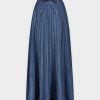 New Washed Seamed Denim Skirt-Blue Skirts