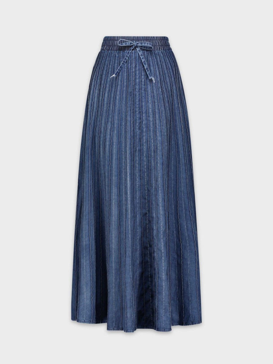 New Washed Seamed Denim Skirt-Blue Skirts