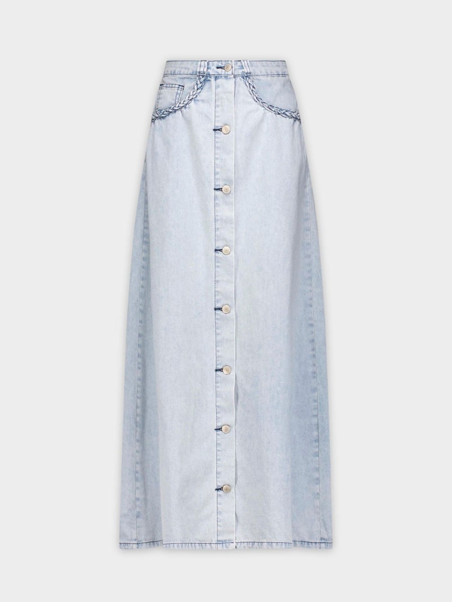 Clearance Braid Pocket Denim Skirt-Blue Wash Skirts