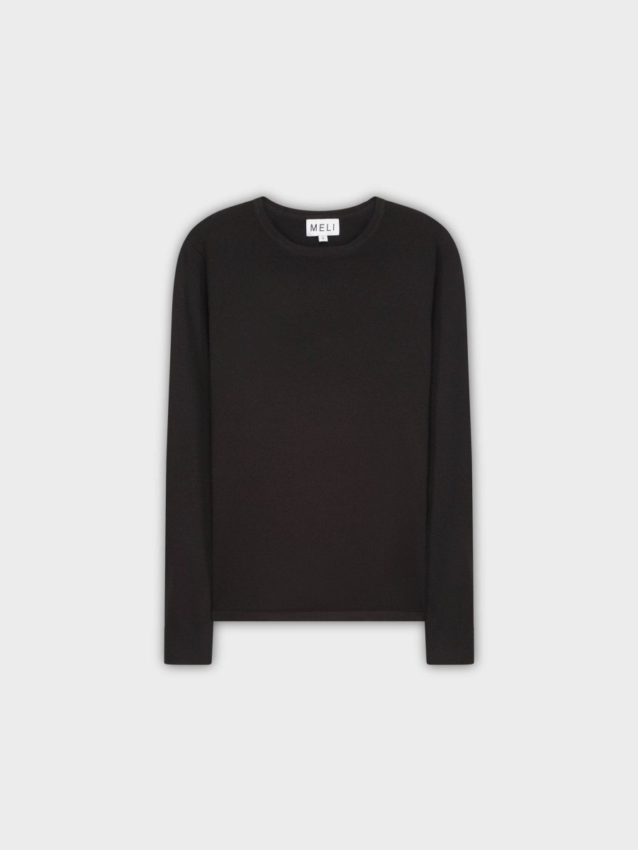 Best Thin Knit Crew Sweater-Black Tops