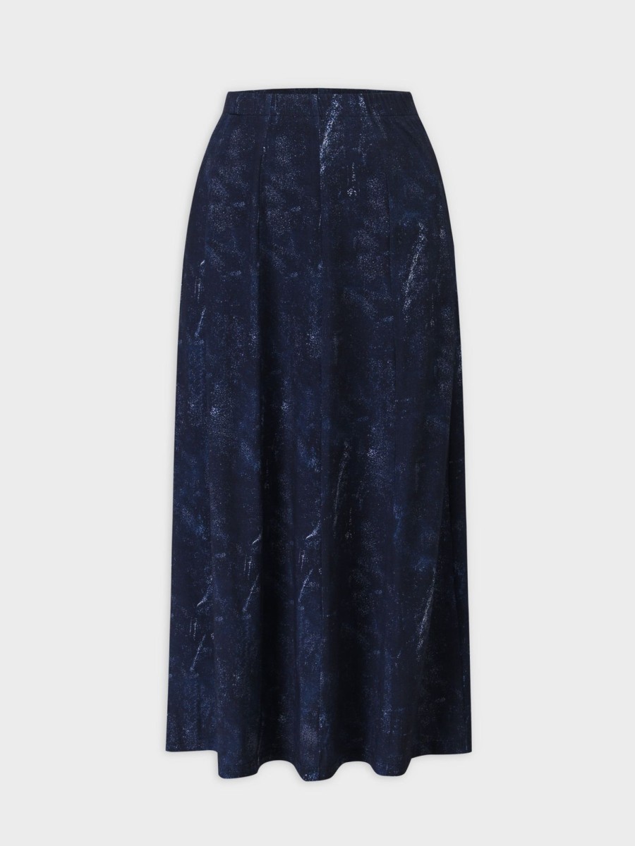 Wholesale Denim Printed Panel Skirt-Blue 36" Sets