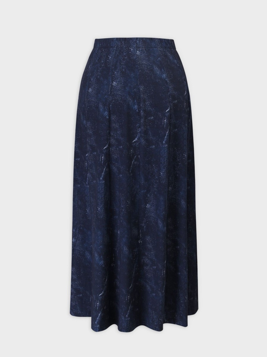 Wholesale Denim Printed Panel Skirt-Blue 36" Sets