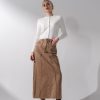 Hot Denim Seamed Skirt-Brown Skirts