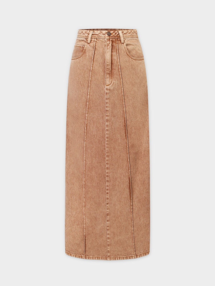 Hot Denim Seamed Skirt-Brown Skirts