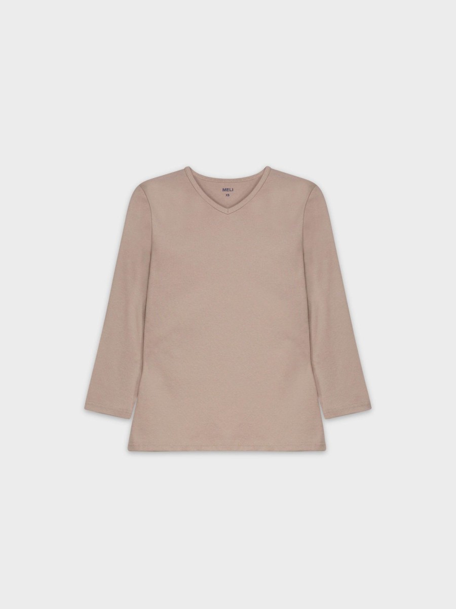 Online Basic High V Tee 3Q-Dusty Mauve Tees