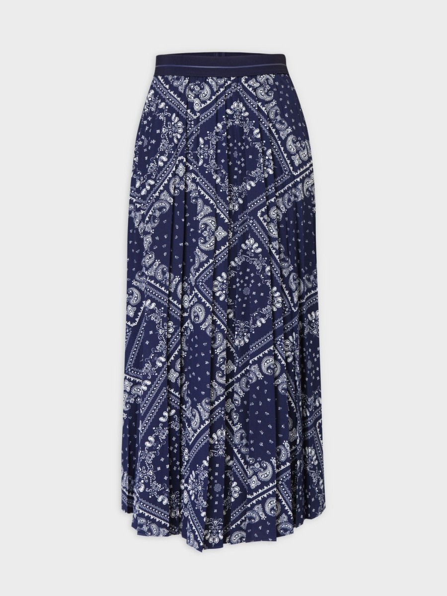 Hot Printed Pleated Skirt 37"-Cream/Navy Paisley Skirts