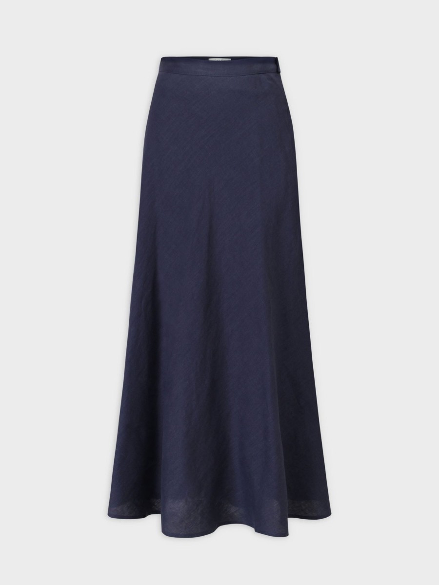 Best Linen Blend A-Line Skirt-Navy Skirts