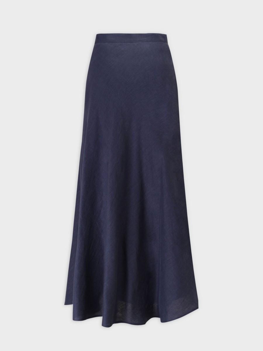 Best Linen Blend A-Line Skirt-Navy Skirts